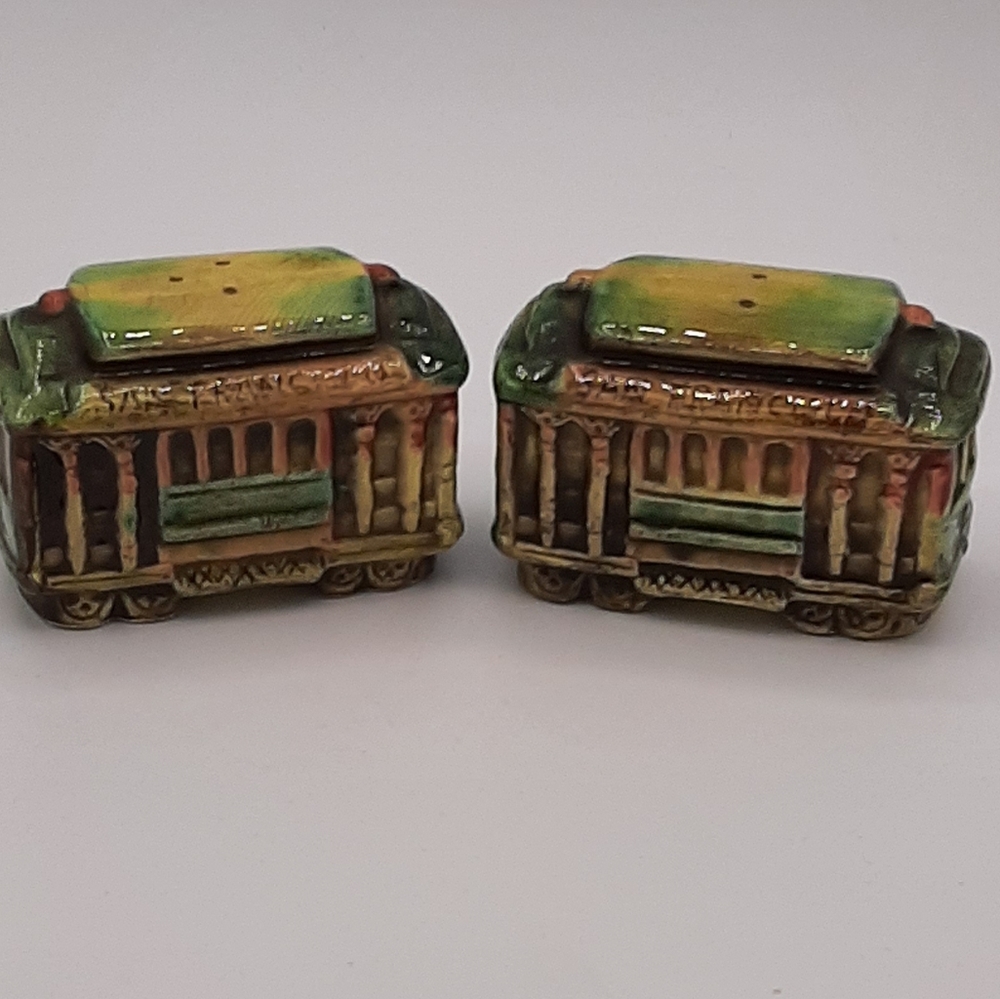 Vintage Ceramic Novelty San Francisco Trolley Train EFCCO Salt & Pepper Shakers